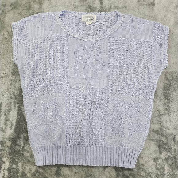 Vintage Jessica Scott Sweater Womens M Blue Crew Neck Short Sleeve Lightweight - Picture 1 of 8